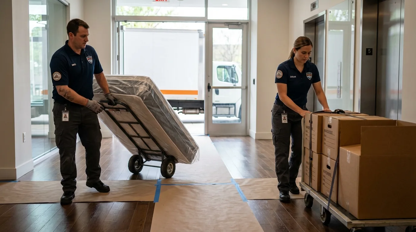 Professional apartment movers loading elevator in Providence, KY